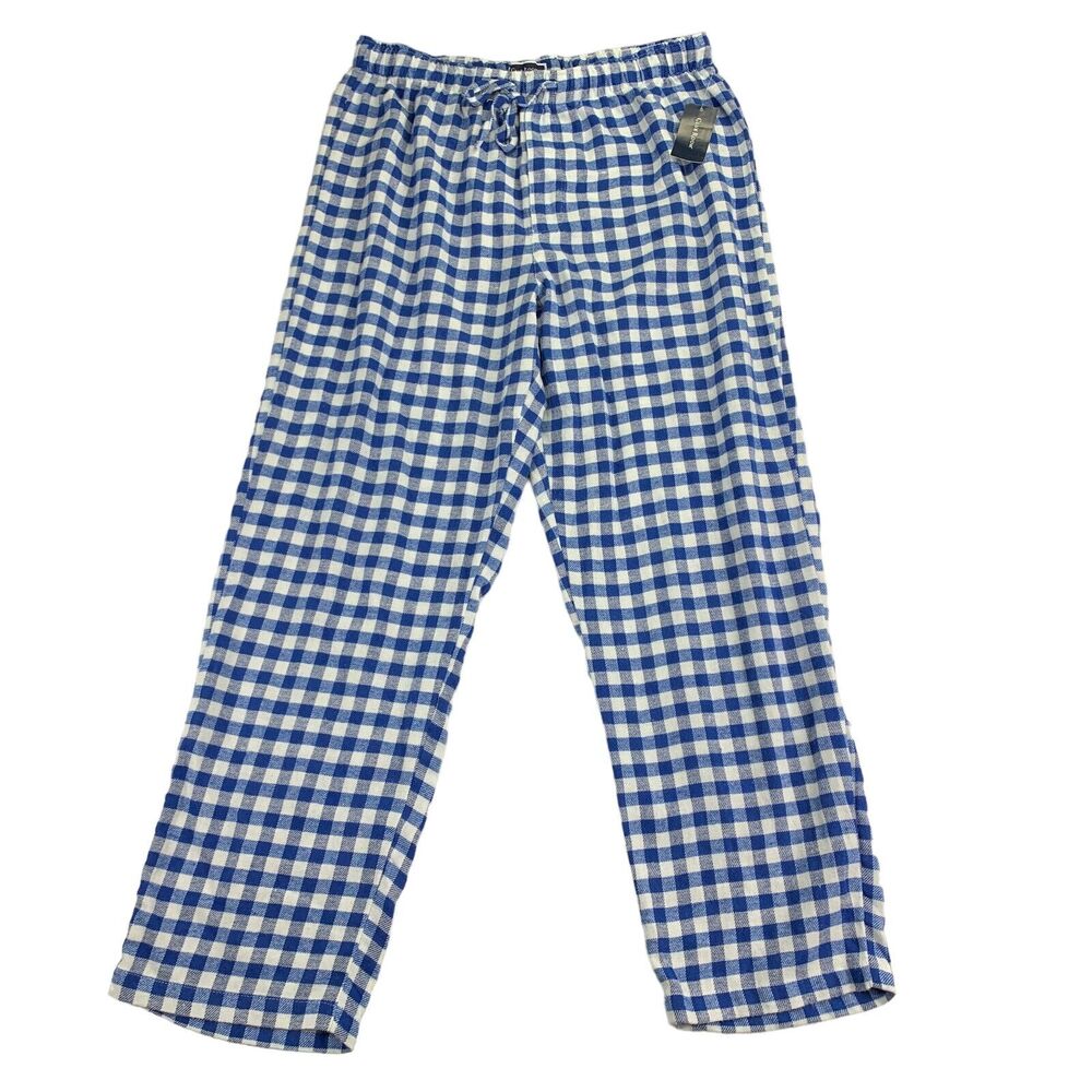 Club Room Mens Gingham Plaid Drawstring Lounge Pajama Pants Blue White L